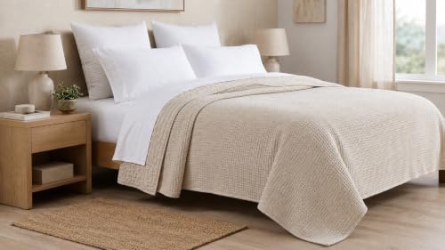 HILLFAIR 100% Combed Cotton Blanket– King Bed Blanket– Soft Warm Multipurpose Throws for Luxury Home Decor–90 x 108 inch King Size Cotton Blankets for Beds- Bed Blankets for All Season- Sand Grey - Image 2
