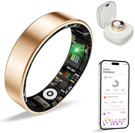 Smart Ring Health Tracker for Women Men, Sleep Exercise Health Monitoring Wearable Ring, Real‑Time Tracking, iOS/Android Compatible, IP68 Waterproof, No Subscription, 5‑Day Battery (Rose Gold, 7) by Unknown