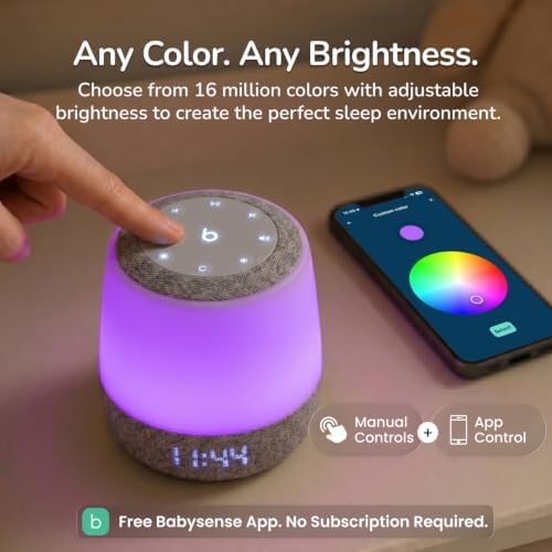 Babysense Baby Sound Machine with Night Light for Sleeping - Smart Portable Nursery White Noise Machine for Babies & Kids, Free App, No Subscription, 28 Sounds, Ok-to-Wake Alarm Clock, Sleep Timer - Image 5