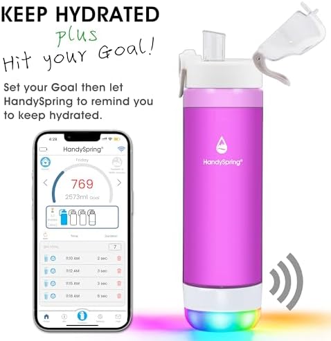 Smart Water Bottle with Reminder To Drink Water, Lights And Sound, Water Intake Tracker, Rechargeable, Tritan Plastic, Spout Hydrate Glow Bottle 26 Oz, Smart Hydration Reminder (Purple) - Image 2