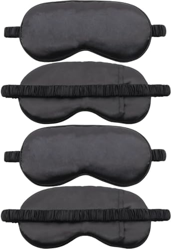 4 Pack Sleep Mask for Women & Men, 100% Blackout Silky Eye Cover, Zero Eye Pressure Soft Satin Blindfold with Elastic Adjustable Strap, Lightweight Night Eyes Shade for Travel Nap Side & Back Sleepers by Unknown
