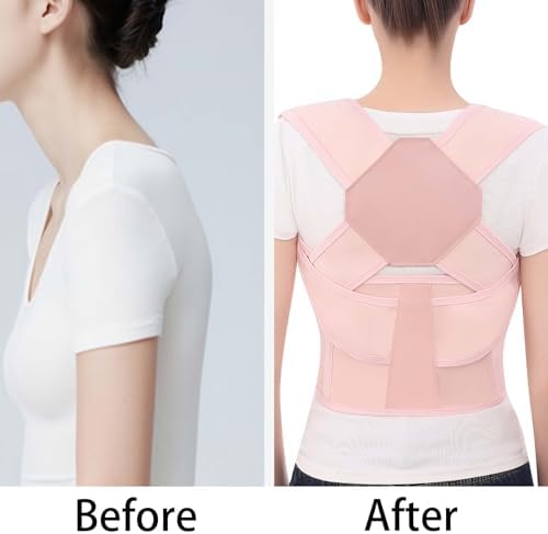 Posture Corrector for Women and Men Back Brace Upper Support Straightener Shoulder Adjustable Breathable Hunchback Pain Workout Lumbar Office Computer Daily Wear Invisible Under Clothes Pink Large - Image 4