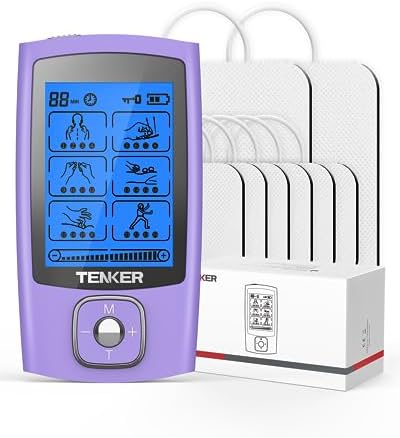 TENKER 24 Modes TENS Unit Muscle Stimulator for Pain Relief, Rechargeable TENS Machine, Drug-Free Pain Relief for Shoulder, Back, Sciatica, Muscle, Physical Therapy, 8pcs 2" and 2"x4" Electrode Pads by TENKER