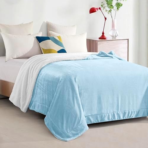 Elegant Comfort Ultra Soft Reversible Flannel Sherpa Blanket - Cozy Silky Fleece Throw for Couch, Bed - Plush Fuzzy Warm Winter Blanket for Gift, Queen, Aqua - Image 3