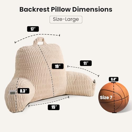 Large Reading Pillow for Sitting Up with Arms,White Corduroy - Image 3