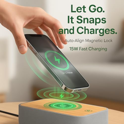 REACHER 15W Magnetic Wireless Charging Alarm Clock with White Noise Machine - Image 3