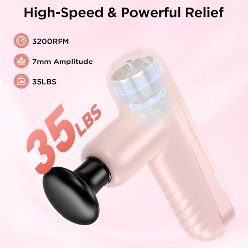Mini Massage Gun, Powerful Handheld Muscle Massager for Muscle Relaxation, Deep Tissue Percussion Small Massage Gun Travel Massager with 4 Massage Heads Silent Brushless Motor, Pink - Image 2