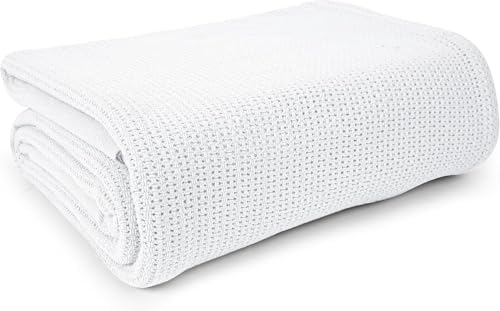 Linteum Textile Supply White Hospital Thermal Blanket 66x90 Inch 100% Cotton, Soft and Cozy, Breathable, Open-Cell Weave Design, All Season Twin Hospital Blanket (4-Pack) by LinteumTextileSupply