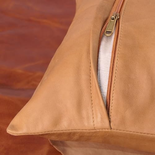 LL LEATHER LOVERS 100% Lambskin Leather Pillow Cover - Sofa Cushion Case - Decorative Throw Covers for Living Room & Bedroom, Tan Plain Pack of 2-14X22 Inch - Image 6