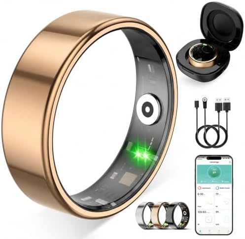 Smart Ring for Women Men, Fitness Tracker Ring with Free App No Subscription Fee, 7 Days Battery Life, Sleep Monitor, Heart Rate & Step Tracker, IP68 Waterproof, Android/iOS Compatible(Rose Gold, 9) by Unknown