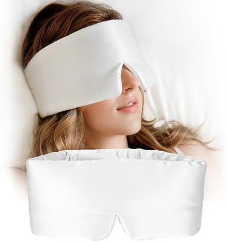 Silk Sleep Mask for Women and Men, Side Sleeper, 22 Momme Pure Mulberry Silk Total Blackout 100% Mulberry Eye Mask with Adjustable Headband Full Size, Eye Masks for Sleeping and Travel by Unknown
