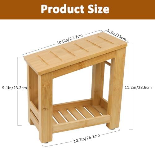 Bamboo Shower Foot Rest Stool for Shaving Legs & Pedicure, Non-Slip Bathroom Foot Step with Storage Pocket, Solid & Water-Resistant,Natural - Image 2