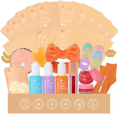 Gifts for Women, 55 Pcs Hydrating Skin Care Set, Home Spa Self Care Basket by RAROSAACCA