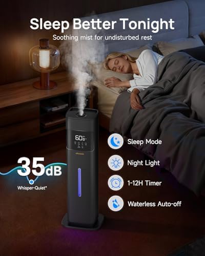 Warm & Cool Mist Humidifiers for Bedroom 500 sq ft, 2.1Gal/8L Top-Fill Humidifier Large Room with Essential Oil Diffuser, Large Room Humidifiers for Home Baby Nursery Office Plants, Black - Image 5