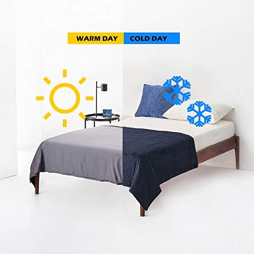 YnM Exclusive Cooling Rayon Derived from Bamboo & Cozy Velvet Dual-Sided Duvet for Weighted Blankets with 16 Strings (60''x80'') - Blue Grey - Image 2
