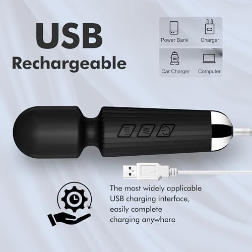 Portable Quiet Vibrating Mini Massager for Women & Men, Personal Handheld Electric Massager for Back Neck Shoulder Muscle Pain Relief & Relaxation, 20 Modes 8 Speeds (Black) - Image 5
