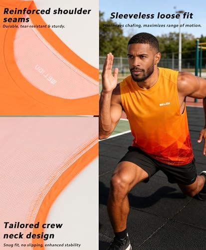 Men's Sleeveless Swim Shirts Quick Dry Moisture Wicking Gym Shirts Breathable Workout & Beach - Image 3