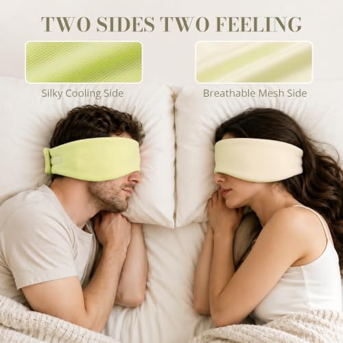 Sleep Mask for Women Men, Reversible Eye Mask Sleeping with Cozy & Cooling Sides, Adjustable Velcro Band, Blackout Face-Hugging Padded Eye Cover for Sleeping Travel Office, Cyan/Yellow - Image 3