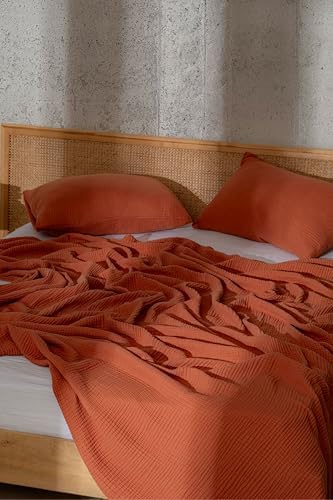 Muslin Blanket - Pure 100% Turkish Cotton Airy Soft Light Versatile Gauze Throw Blanket for Bed, Couch, Sofa (Brick, Twin XL Size (71" x 95" inch)) - Image 5
