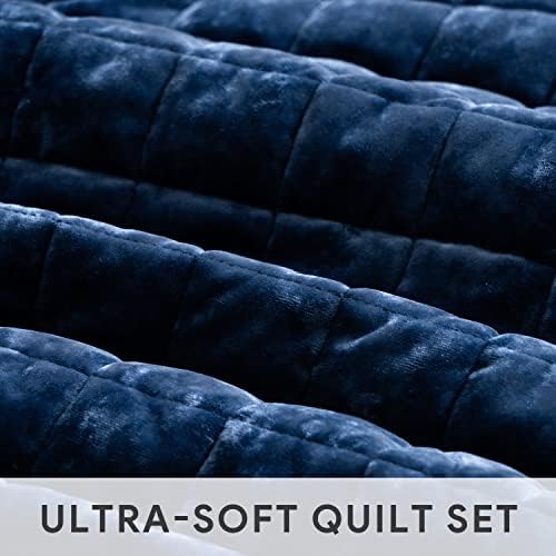 RECYCO Channel Box Stitch Velvet Quilt Set, King Size, Navy Blue - Image 4