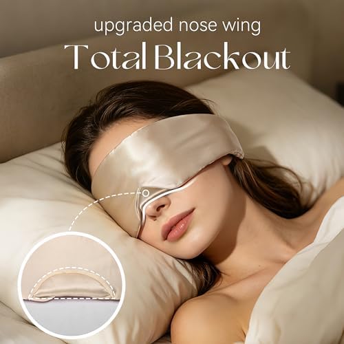 Silk Sleep Mask 22 Momme 100% Mulberry Silk & 3.5cm Silk Hairband Set for Side Sleeper Women Men,Light Blocking Nose Pad, Adjustable Silent Strap,Eye Mask fo Home & Travel Use (Khaki) - Image 4