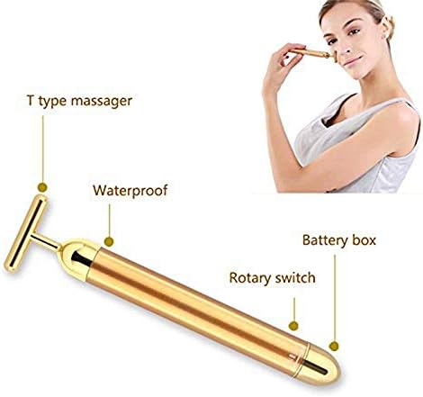 Beauty Bar 24k Golden Pulse Facial Massager, T-Shape Electric Sign Face Massage Tools for Sensitive Skin Face Pull Tight Firming Lift - Image 3