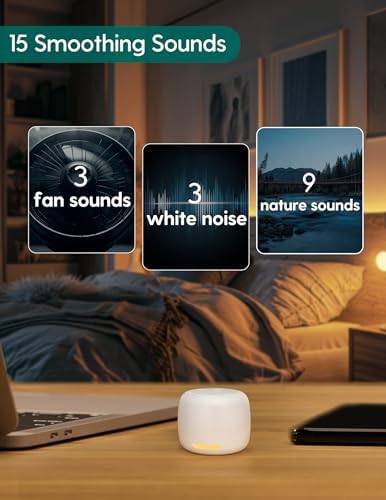 Babelio White Noise Sound Machine, Night Light, Mini and Portable, 15 Non-looping Sounds, Timer, Memory Function, for Adults Baby, Travel, White - Image 3