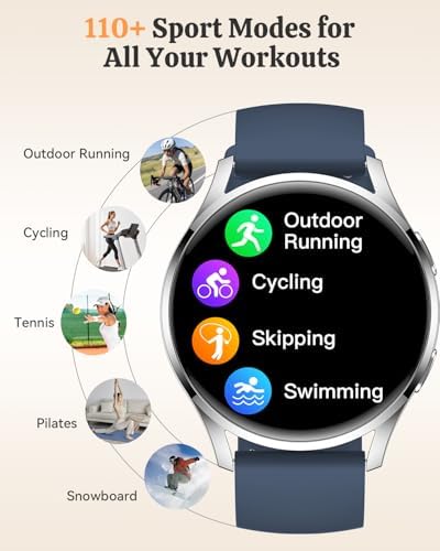 Smart Watch Fitness Tracker for iPhone Android for Women Men, Activity Tracker with Calorie & Step Counter, 150+ Sports, Daily Workout & Sleep Monitor，IP68 Waterproof Smartwatch (Blue) - Image 4