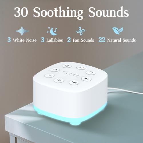 Meditation White Noise Sound Machine 30 Soothing Sounds with 32 Volume Control 12 Night Light 5 Timers Portable Sleep Machine for Travel Powered by AC or USB Sleep Therapy for Baby Kids Adults (White) - Image 2