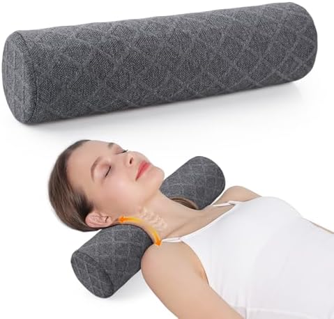 Cozyhealth Cervical Roll Pillow, Medium Soft Memory Foam Neck Round Pillow Cylinder Bolster Pillow for Sleeping, Round Neck Support for Bed, Legs, Back and Yoga (Grey, Large - 4.7" H) by Cozyhealth
