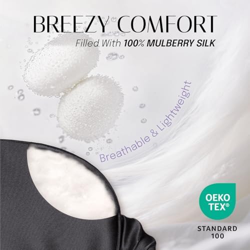 OLESILK Silk Eye Mask for Sleeping with Shading Strip for Women, Black - Image 2