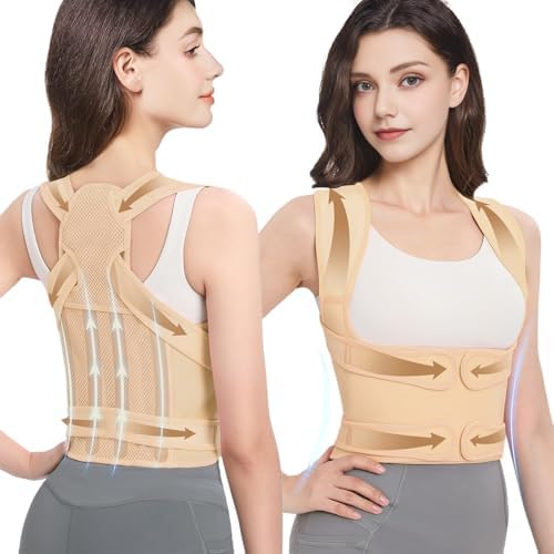 Back Brace Posture Corrector for Women & Men, Adjustable Shoulder Straightener with Full Back Support, Relief for Lower & Upper Back Pain, Hunchback & Scoliosis (Beige, Medium) by Unknown