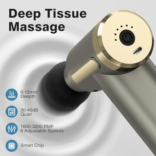 cotsoco Mini Handheld Massage Gun, Deep Tissue with 6 Speeds, Cordless Muscle Massager with 4 Heads,Type-C Charging, Travel Size, Best Gifts - Image 2