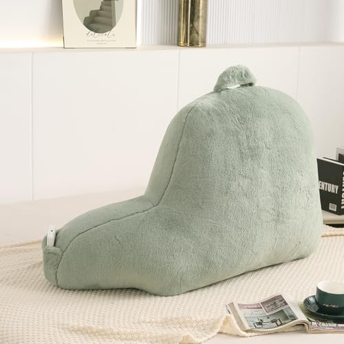Soft Reading Pillow for Bed with Arms,Middle,Green,Faux Fur - Image 6