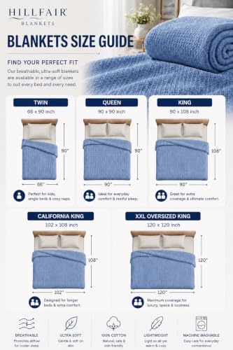 HILLFAIR 100% Combed Cotton Blanket– Twin Bed Blanket– Soft Cozy Warm Multipurpose Throws for Luxury Home Decor– 66 x 90 inch Twin XL Size Cotton Blankets for Beds- Bed Blankets for All Season- Blue - Image 5