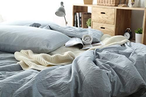 F.Y.Dreams 100% Washed Cotton Duvet Cover for Weighted Blanket 60x80 inches with 16 Ties, Zipper on Long Side/Light Blue/Just Duvet Cover - Image 5