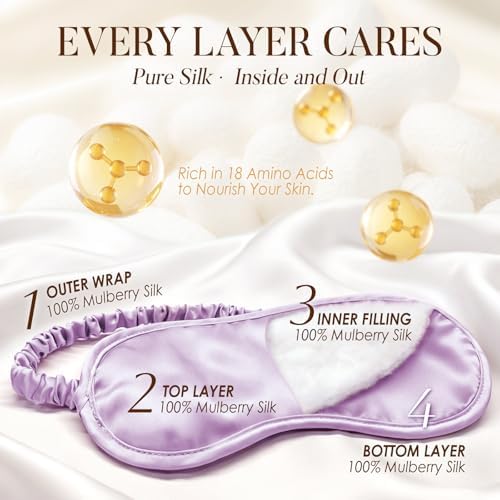 LULUSILK Mulberry Silk Sleep Eye Mask for Sleeping Women and Men, Lavender - Image 3