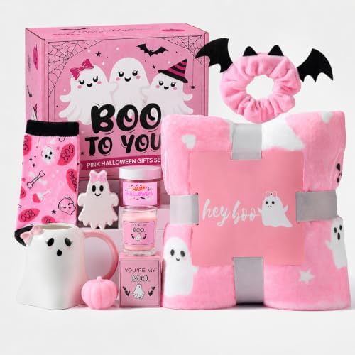 Pink Boo Basket Stuffers for Women Teen Girls, Girly Halloween Gifts by Kederwa