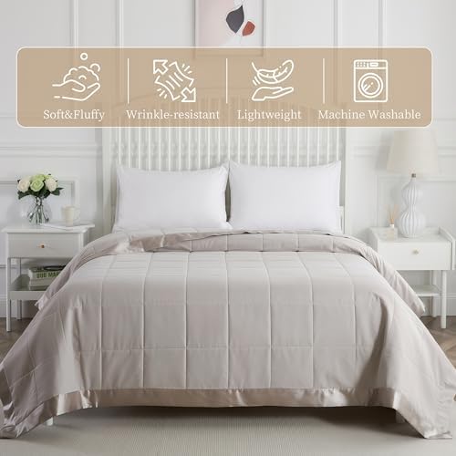 COMFLIVE King Down Alternative Blanket - Lightweight Satin Trim, Light Gray - Image 2