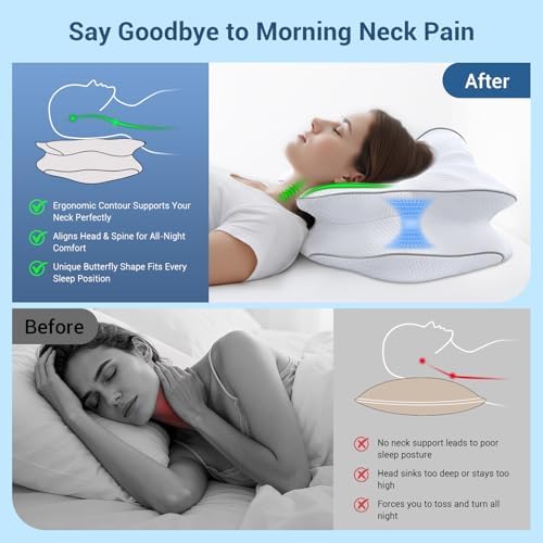 AZBESTPRO Memory Foam Cervical Pillow for Neck Support & Pain Relief, Butterfly Ergonomic Design – 24×15.75×5.7 Inches, Removable 100% Polyester Pillowcase, Suitable for Side & Back Sleepers (Grey) - Image 3