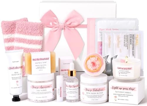 Spa Gifts for Women 13Pcs Mothers Day Gifts Happy Birthday Gift Baskets Christmas Relaxation Home SPA Kit Rose Bath Set Self Care Package Thank You Box for Mom Her Sister Teacher Friends Pink by SuhctuptxAccompanyUInLife