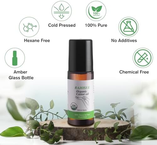 RAJOSEE Castor Oil Roll on in Glass Bottle, Certified Organic Castor Oil Roller for Body Hair Skin Lip Eyebrow Pure Organic Cold Pressed Essential Oil - 1fl.oz - Image 4
