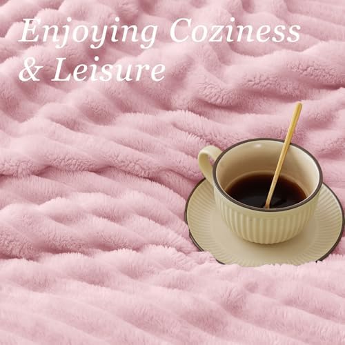 BEDELITE Ribbed Twin Blanket for Couch & Bed, Cherry Blossom, 60"x80" - Image 5