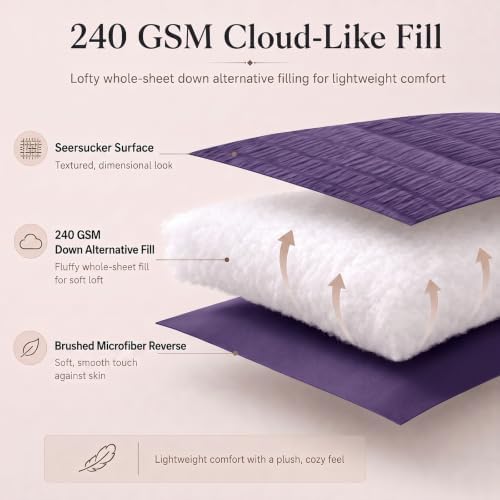 CozyLux Queen Comforter Set, 7 Pieces Purple Seersucker Bed in a Bag - Image 3