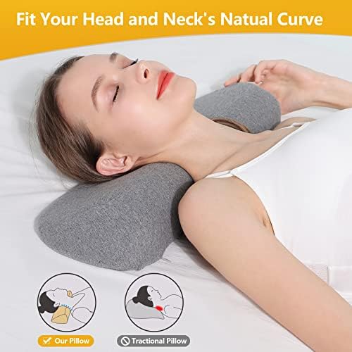Cervical Neck Pillows for Pain Relief Sleeping, Memory Foam Neck Bolster Support Pillow and Shoulder Relaxer for Stiff Pain Relief, Neck Support Pillow Bed Neck Roll Pillow(Dark Gray) - Image 3