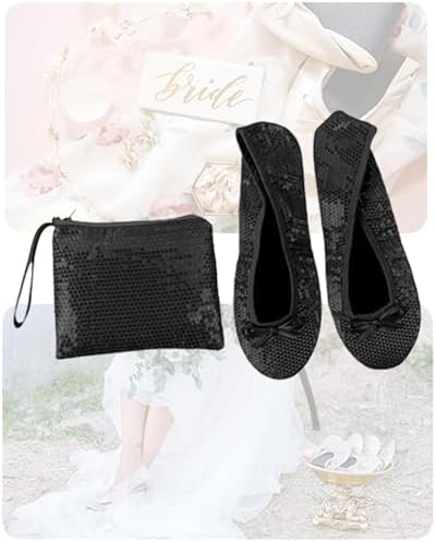 Stylish Foldable Ballet Flats for Women Portable Roll Up Travel Shoes for Wedding Bridesmaid Includes Carrying Pouch - Image 2