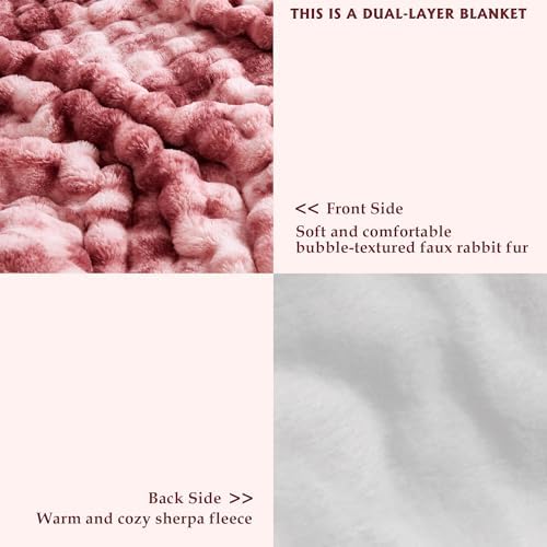 60x80 Inches Ultra-Soft Fuzzy Faux Fur Plush Twin Size Blanket - Thick, Warm Sherpa for Couch, Sofa, Bedroom, Camping - Decorative Blanket for Cozy Warmth, Bubble Dusty Rose Tie Dye - Image 3