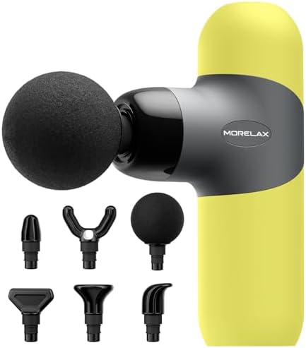 Morelax Mini Massage Gun Portable Deep Tissue Muscle Percussion Massager, Electric Handheld Sport Massager with 6 Massage Heads 4 Speed, Best Gift (Yellow) by Morelax