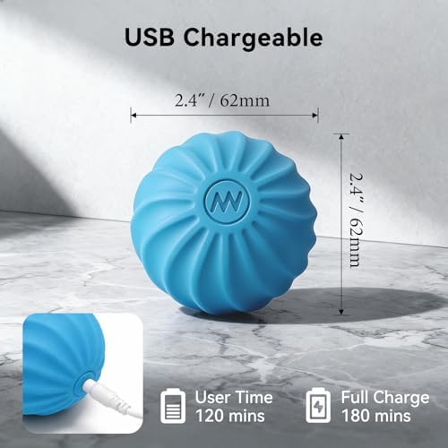 2.4" Mini Electric Vibrating Massage Ball, 10-Speed Fitness Yoga Massage Roller for Palm, Hand, Foot, Leg, Neck, Back, Multi-Directional Massage Ball (Blue) - Image 3