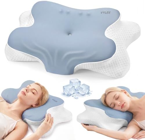 VYLEE Cervical Neck Pillow, Memory Foam Contour Pillow (Blue) by VYLEETechnologyLLC